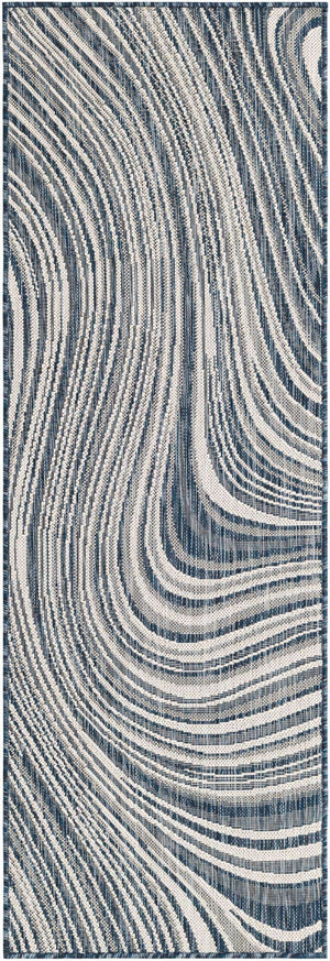 Blue 2' x 6' 1 Outdoor Modern Runner Area Rug Weather Resistant for Patio, Deck, Terrace, Balcony, Porch