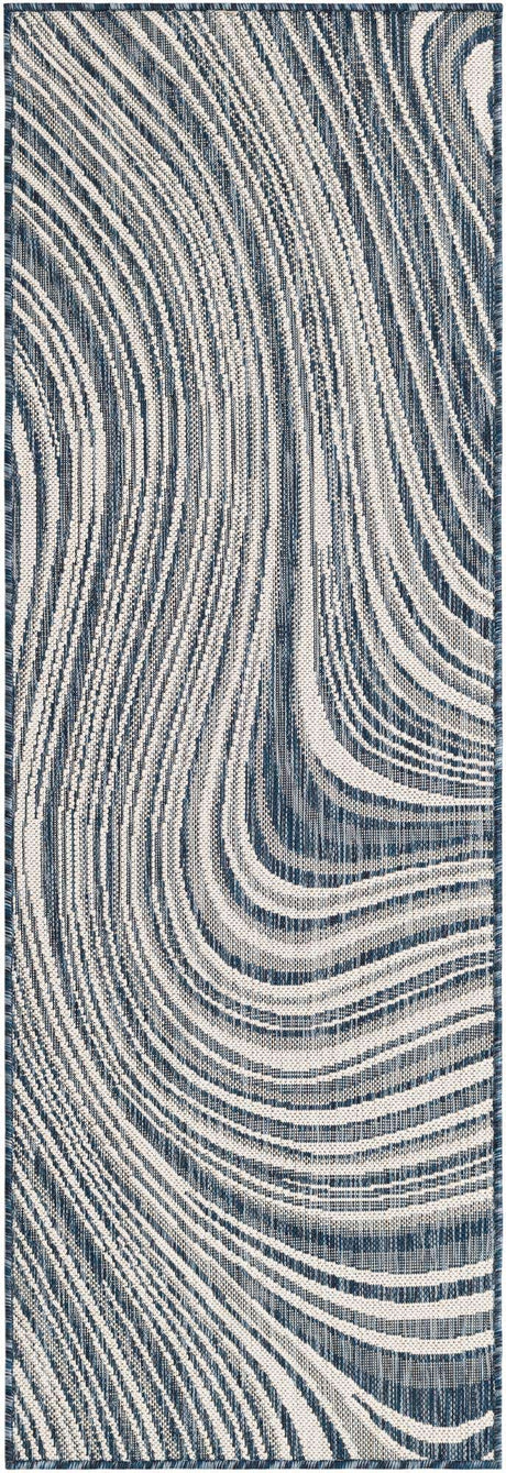 Blue 2' x 6' 1 Outdoor Modern Runner Area Rug Weather Resistant for Patio, Deck, Terrace, Balcony, Porch