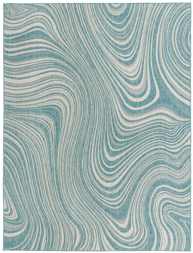 Light Aqua 9' x 12' Outdoor Modern Rectangle Area Rug Weather Resistant for Patio, Deck, Terrace, Balcony, Porch 100% Polypropylene Modern Outside Carpet for Sale at Rug Engine