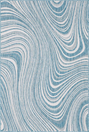 Light Aqua 6' 1 x 9' Outdoor Modern Rectangle Area Rug Weather Resistant for Patio, Deck, Terrace, Balcony, Porch