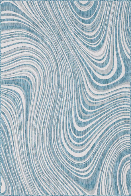 Light Aqua 6' 1 x 9' Outdoor Modern Rectangle Area Rug Weather Resistant for Patio, Deck, Terrace, Balcony, Porch
