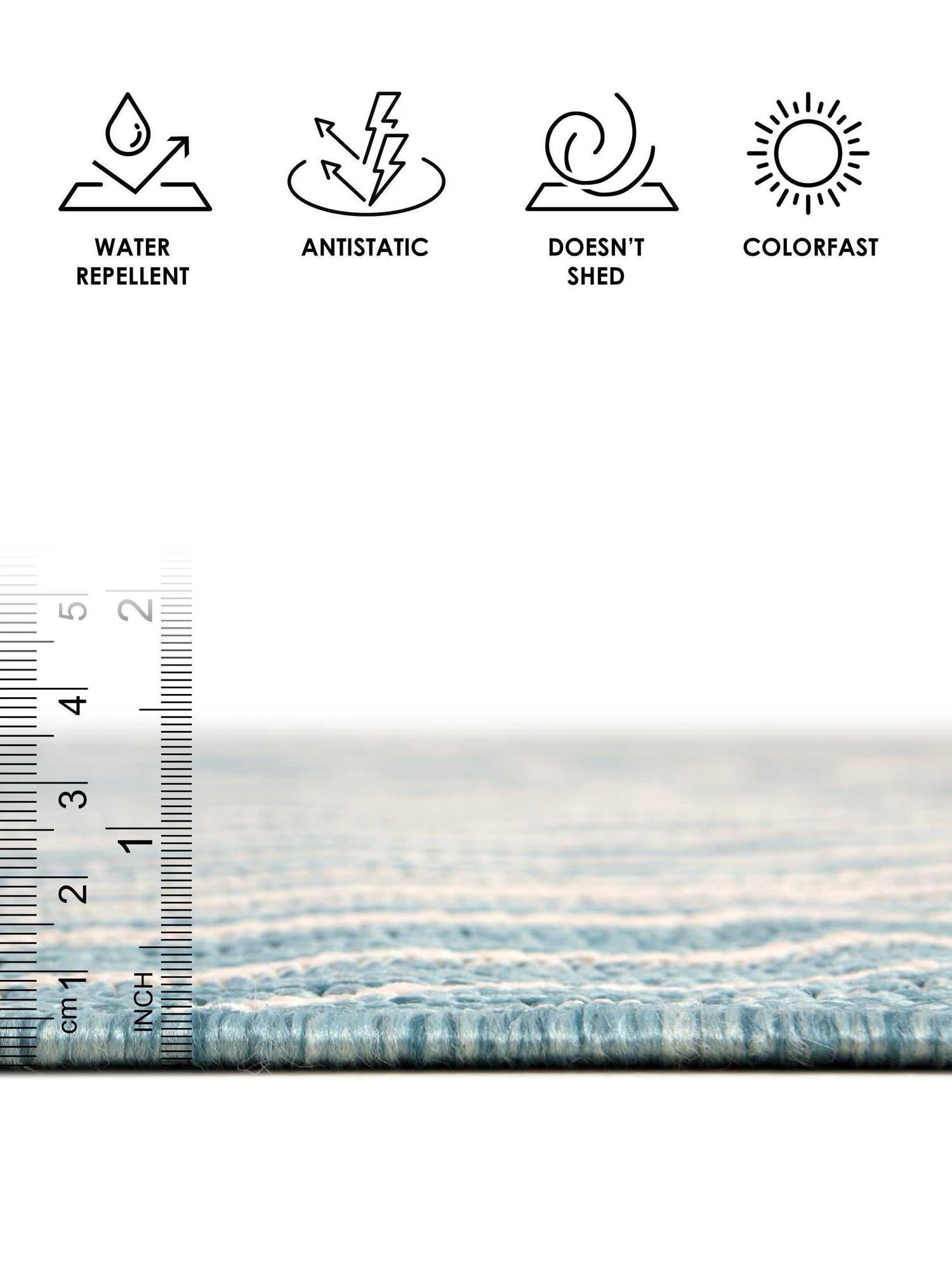 Light Aqua 6' 1 x 9' Outdoor Modern Rectangle Area Rug Weather Resistant for Patio, Deck, Terrace, Balcony, Porch 100% Polypropylene Modern Outside Carpet for Sale at Rug Engine