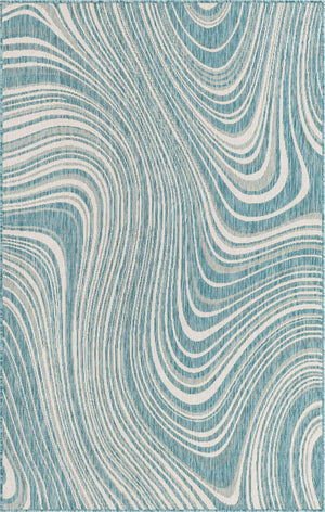 Light Aqua 5' 3 x 8' Outdoor Modern Rectangle Area Rug Weather Resistant for Patio, Deck, Terrace, Balcony, Porch