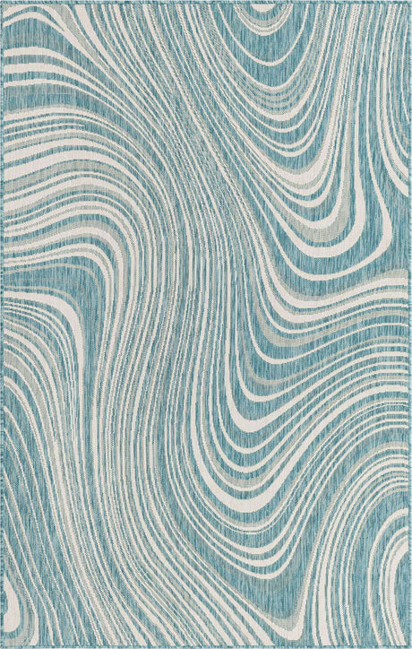 Light Aqua 5' 3 x 8' Outdoor Modern Rectangle Area Rug Weather Resistant for Patio, Deck, Terrace, Balcony, Porch