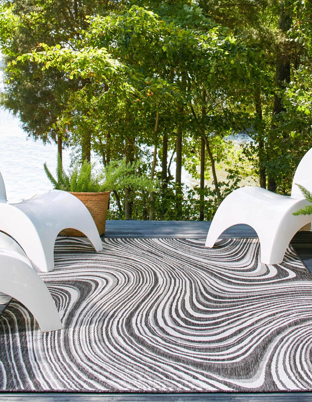 Charcoal 5' 3 x 8' Outdoor Modern Rectangle Area Rug Weather Resistant for Patio, Deck, Terrace, Balcony, Porch 100% Polypropylene Modern Outside Carpet for Sale at Rug Engine