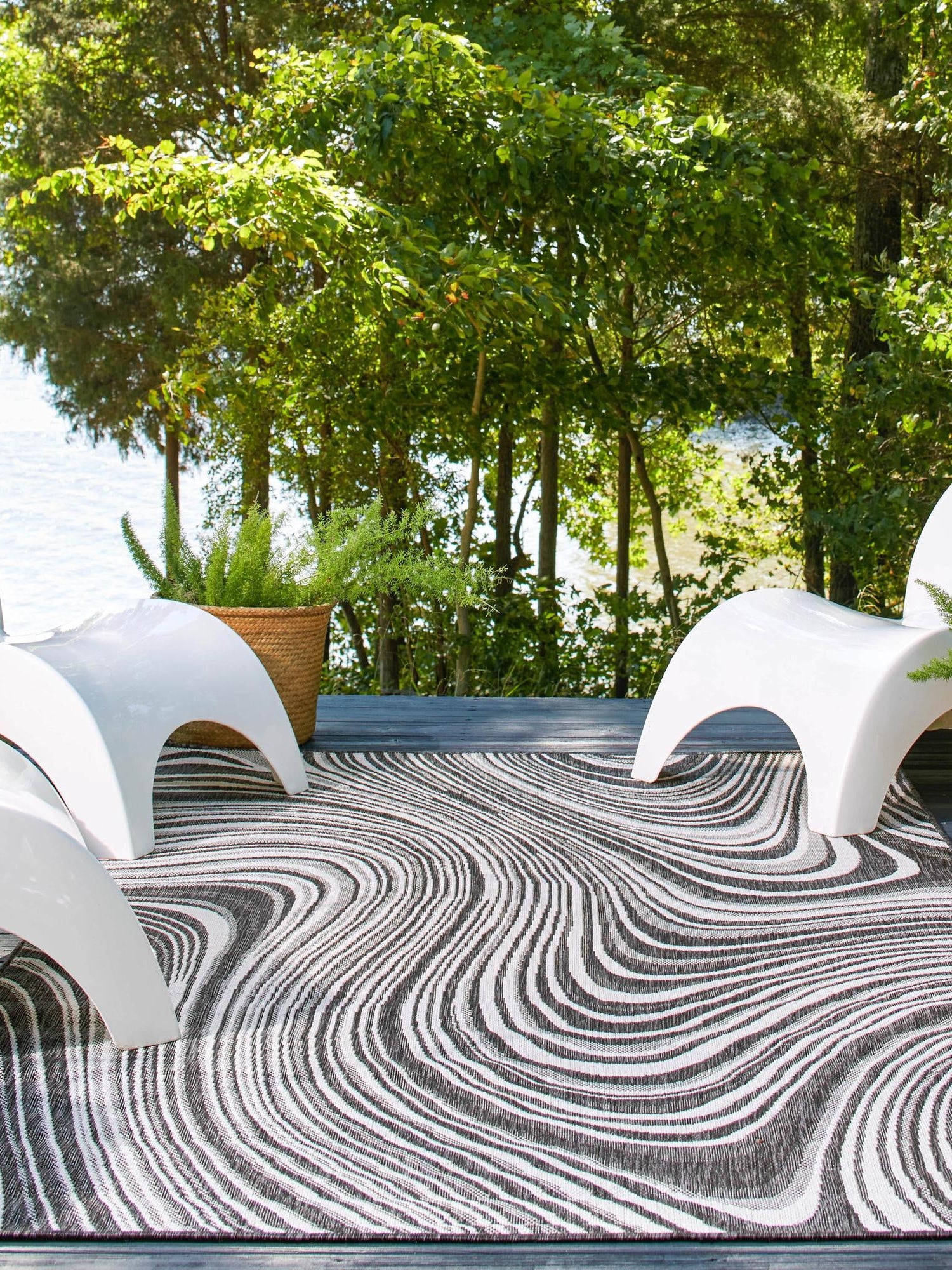 Charcoal 4' 1 x 6' 1 Outdoor Modern Rectangle Area Rug Weather Resistant for Patio, Deck, Terrace, Balcony, Porch 100% Polypropylene Modern Outside Carpet for Sale at Rug Engine