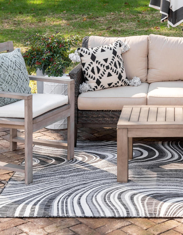 Charcoal 4' 1 x 6' 1 Outdoor Modern Rectangle Area Rug Weather Resistant for Patio, Deck, Terrace, Balcony, Porch 100% Polypropylene Modern Outside Carpet for Sale at Rug Engine