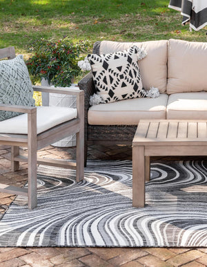 Charcoal 6' 1 x 9' Outdoor Modern Rectangle Area Rug Weather Resistant for Patio, Deck, Terrace, Balcony, Porch 100% Polypropylene Modern Outside Carpet for Sale at Rug Engine