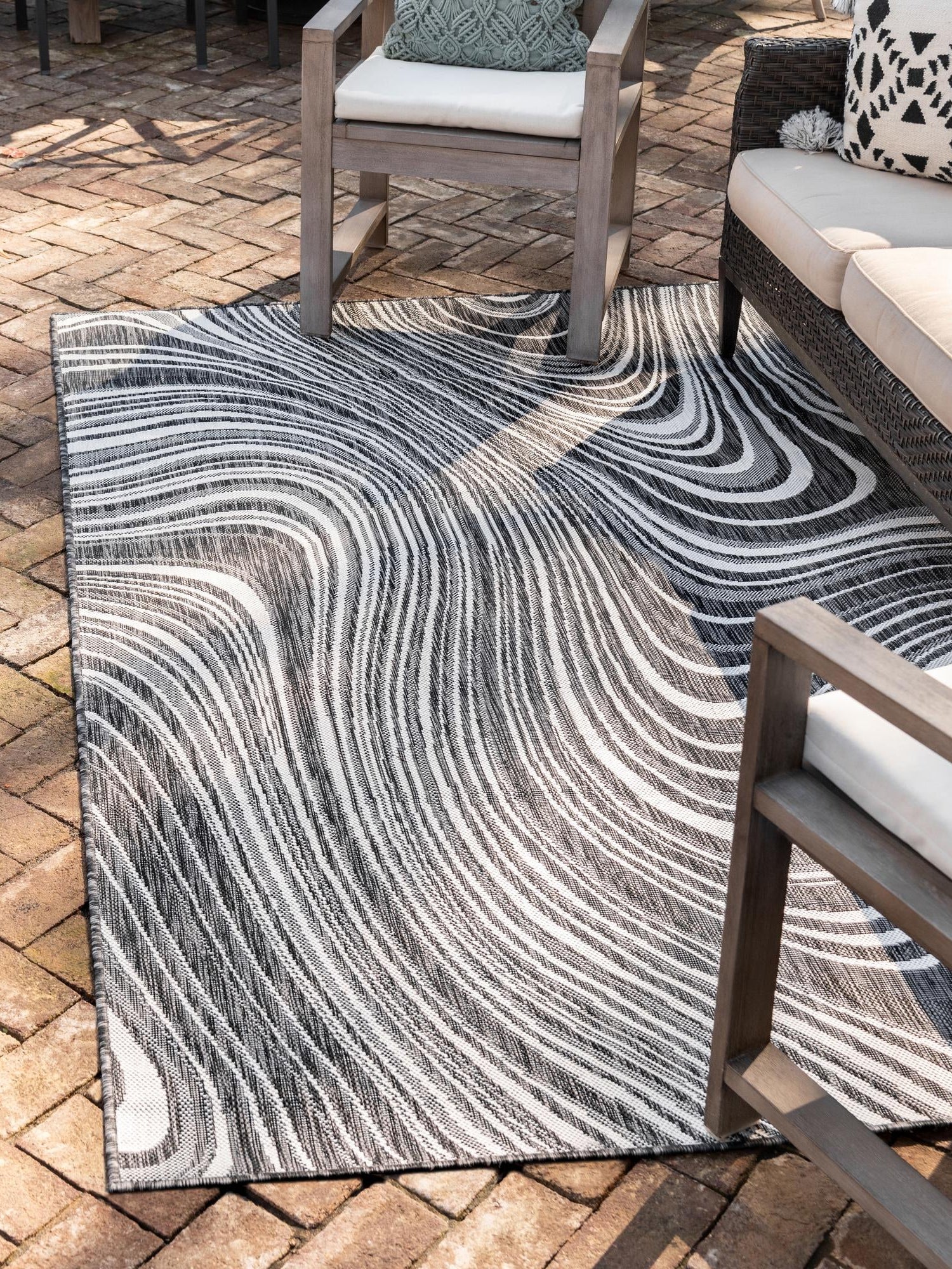 Charcoal 6' 1 x 9' Outdoor Modern Rectangle Area Rug Weather Resistant for Patio, Deck, Terrace, Balcony, Porch 100% Polypropylene Modern Outside Carpet for Sale at Rug Engine