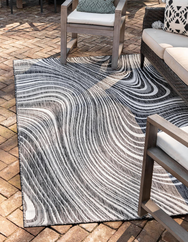 Charcoal 6' 1 x 9' Outdoor Modern Rectangle Area Rug Weather Resistant for Patio, Deck, Terrace, Balcony, Porch 100% Polypropylene Modern Outside Carpet for Sale at Rug Engine