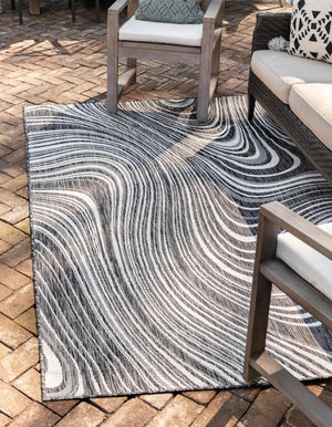 Charcoal 4' 1 x 6' 1 Outdoor Modern Rectangle Area Rug Weather Resistant for Patio, Deck, Terrace, Balcony, Porch 100% Polypropylene Modern Outside Carpet for Sale at Rug Engine