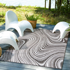 Charcoal 5' 3 x 8' Outdoor Modern Rectangle Area Rug Weather Resistant for Patio, Deck, Terrace, Balcony, Porch 100% Polypropylene Modern Outside Carpet for Sale at Rug Engine