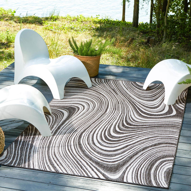 Charcoal 5' 3 x 8' Outdoor Modern Rectangle Area Rug Weather Resistant for Patio, Deck, Terrace, Balcony, Porch 100% Polypropylene Modern Outside Carpet for Sale at Rug Engine