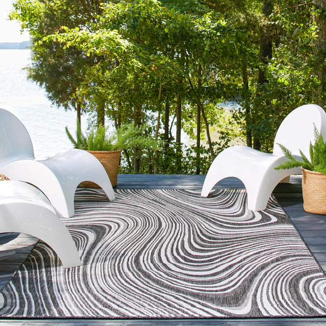Charcoal 5' 3 x 8' Outdoor Modern Rectangle Area Rug Weather Resistant for Patio, Deck, Terrace, Balcony, Porch 100% Polypropylene Modern Outside Carpet for Sale at Rug Engine