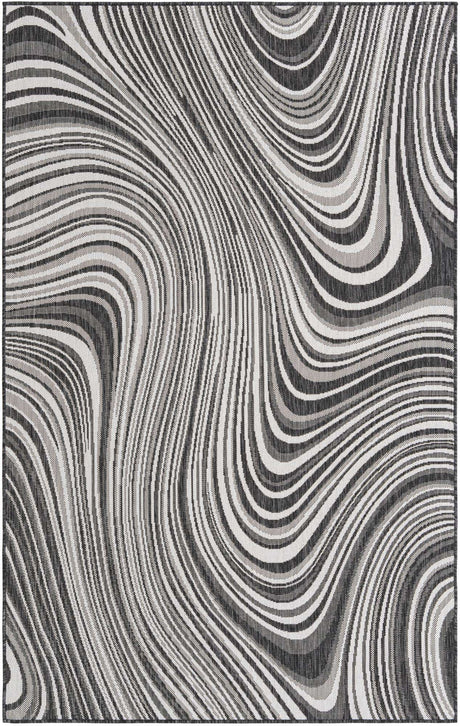 Charcoal 4' 1 x 6' 1 Outdoor Modern Rectangle Area Rug Weather Resistant for Patio, Deck, Terrace, Balcony, Porch 100% Polypropylene Modern Outside Carpet for Sale at Rug Engine