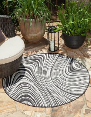 Charcoal 4' 1 x 4' 1 Outdoor Modern Round Area Rug Weather Resistant for Patio, Deck, Terrace, Balcony, Porch 100% Polypropylene Modern Outside Carpet for Sale at Rug Engine