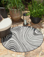 Charcoal 4' 1 x 4' 1 Outdoor Modern Round Area Rug Weather Resistant for Patio, Deck, Terrace, Balcony, Porch 100% Polypropylene Modern Outside Carpet for Sale at Rug Engine