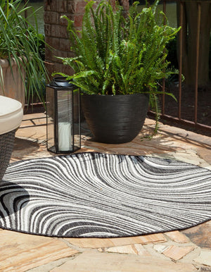 Charcoal 4' 1 x 4' 1 Outdoor Modern Round Area Rug Weather Resistant for Patio, Deck, Terrace, Balcony, Porch 100% Polypropylene Modern Outside Carpet for Sale at Rug Engine
