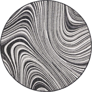 Charcoal 4' 1 x 4' 1 Outdoor Modern Round Area Rug Weather Resistant for Patio, Deck, Terrace, Balcony, Porch 100% Polypropylene Modern Outside Carpet for Sale at Rug Engine