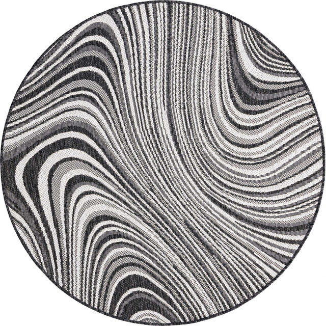 Charcoal 4' 1 x 4' 1 Outdoor Modern Round Area Rug Weather Resistant for Patio, Deck, Terrace, Balcony, Porch 100% Polypropylene Modern Outside Carpet for Sale at Rug Engine