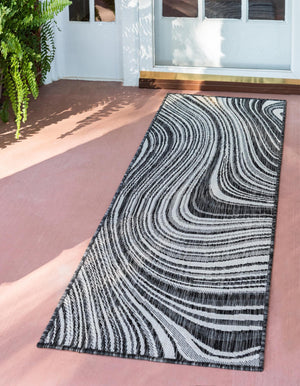 Charcoal 2' x 6' 1 Outdoor Modern Runner Area Rug Weather Resistant for Patio, Deck, Terrace, Balcony, Porch 100% Polypropylene Modern Outside Carpet for Sale at Rug Engine