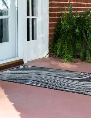Charcoal 2' x 6' 1 Outdoor Modern Runner Area Rug Weather Resistant for Patio, Deck, Terrace, Balcony, Porch 100% Polypropylene Modern Outside Carpet for Sale at Rug Engine