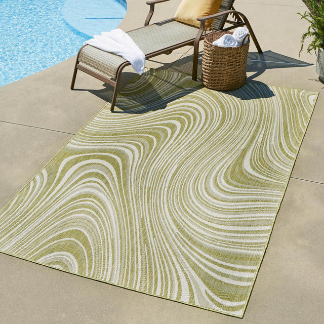 Green 4' 1 x 6' 1 Outdoor Modern Rectangle Rug
