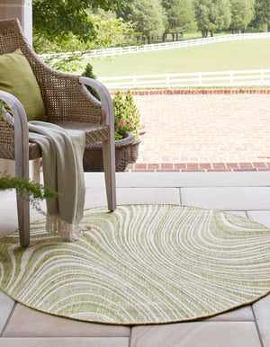 Green 4' 1 x 4' 1 Outdoor Modern Round Area Rug Weather Resistant for Patio, Deck, Terrace, Balcony, Porch 100% Polypropylene Modern Outside Carpet for Sale at Rug Engine