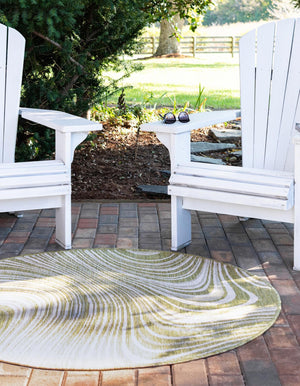 Green 4' 1 x 4' 1 Outdoor Modern Round Area Rug Weather Resistant for Patio, Deck, Terrace, Balcony, Porch 100% Polypropylene Modern Outside Carpet for Sale at Rug Engine