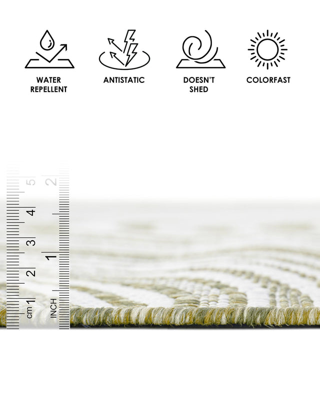 Green 4' 1 x 4' 1 Outdoor Modern Round Area Rug Weather Resistant for Patio, Deck, Terrace, Balcony, Porch 100% Polypropylene Modern Outside Carpet for Sale at Rug Engine