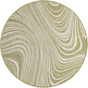 Green 4' 1 x 4' 1 Outdoor Modern Round Area Rug Weather Resistant for Patio, Deck, Terrace, Balcony, Porch 100% Polypropylene Modern Outside Carpet for Sale at Rug Engine