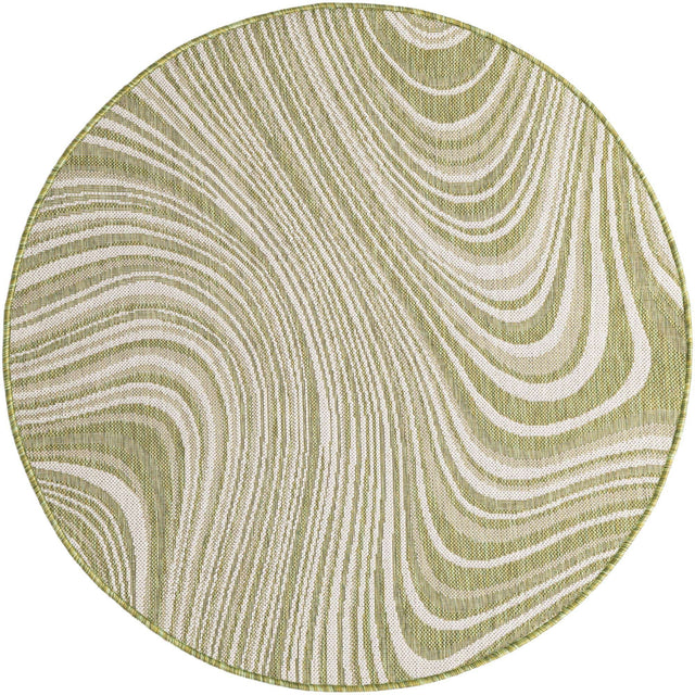 Green 4' 1 x 4' 1 Outdoor Modern Round Area Rug Weather Resistant for Patio, Deck, Terrace, Balcony, Porch 100% Polypropylene Modern Outside Carpet for Sale at Rug Engine