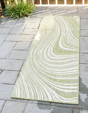 Green 2' x 6' 1 Outdoor Modern Runner Area Rug Weather Resistant for Patio, Deck, Terrace, Balcony, Porch 100% Polypropylene Modern Outside Carpet for Sale at Rug Engine