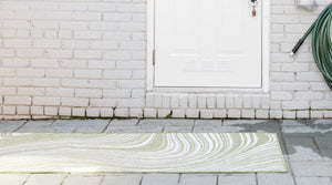 Green 2' x 6' 1 Outdoor Modern Runner Area Rug Weather Resistant for Patio, Deck, Terrace, Balcony, Porch 100% Polypropylene Modern Outside Carpet for Sale at Rug Engine