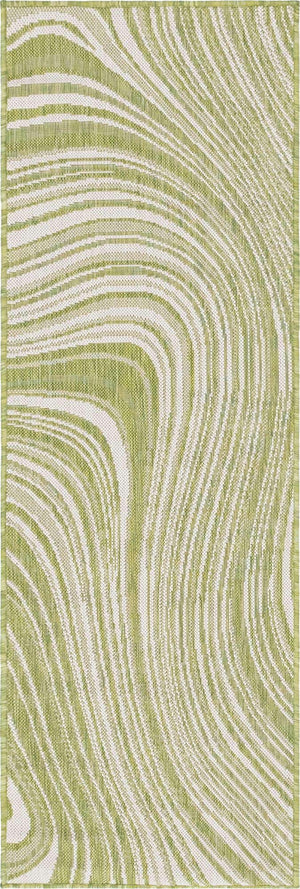 Green 2' x 6' 1 Outdoor Modern Runner Area Rug Weather Resistant for Patio, Deck, Terrace, Balcony, Porch 100% Polypropylene Modern Outside Carpet for Sale at Rug Engine
