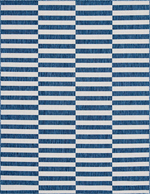 Blue 9' x 12' Outdoor Striped Rectangle Area Rug Weather Resistant for Patio, Deck, Terrace, Balcony, Porch Geometric Pattern Waterproof Carpet for Sale at Rug Engine