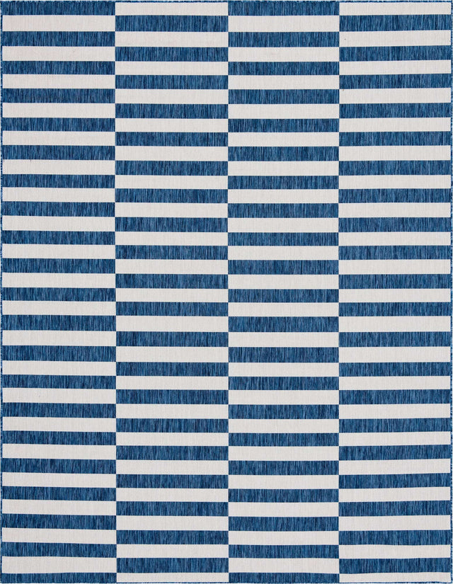Blue 9' x 12' Outdoor Striped Rectangle Area Rug Weather Resistant for Patio, Deck, Terrace, Balcony, Porch Geometric Pattern Waterproof Carpet for Sale at Rug Engine