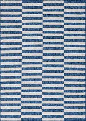 Blue 7' 10 x 11' Outdoor Striped Rectangle Area Rug Weather Resistant for Patio, Deck, Terrace, Balcony, Porch Geometric Pattern Waterproof Carpet for Sale at Rug Engine