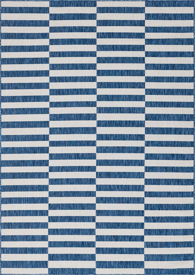 Blue 7' 10 x 11' Outdoor Striped Rectangle Area Rug Weather Resistant for Patio, Deck, Terrace, Balcony, Porch Geometric Pattern Waterproof Carpet for Sale at Rug Engine