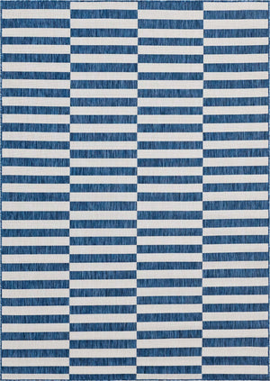 Blue 7' 1 x 10' Outdoor Striped Rectangle Rug