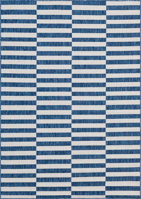 Blue 7' 1 x 10' Outdoor Striped Rectangle Rug