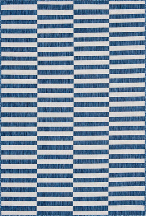 Blue 6' 1 x 9' Outdoor Striped Rectangle Rug