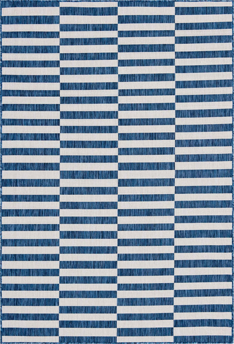 Blue 6' 1 x 9' Outdoor Striped Rectangle Rug