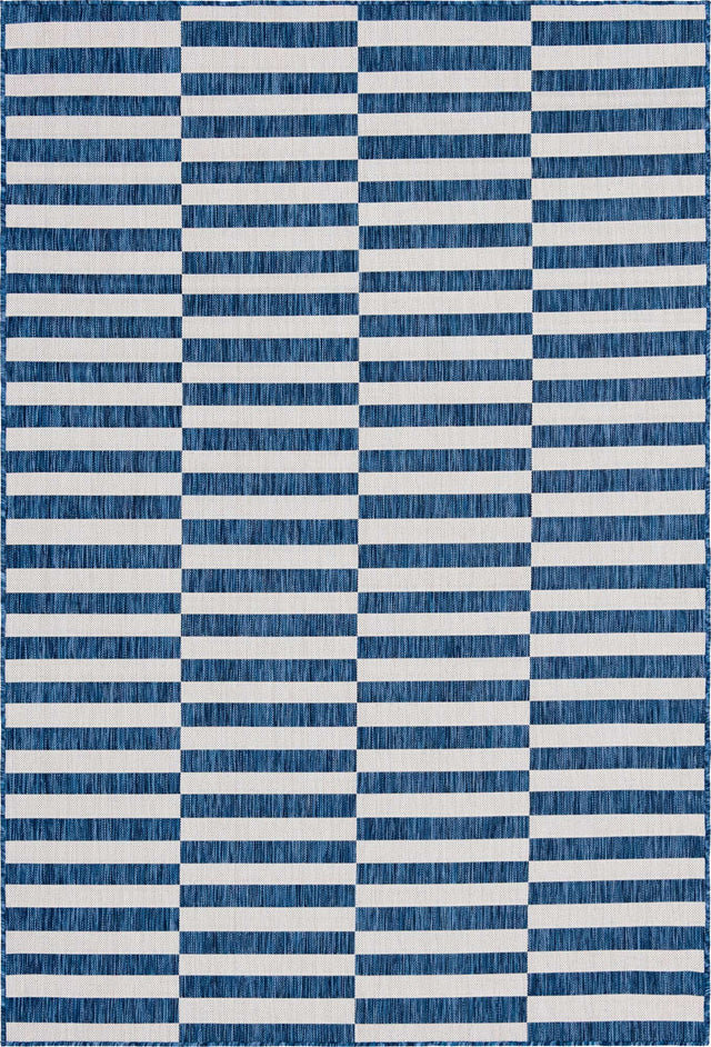 Blue 6' 1 x 9' Outdoor Striped Rectangle Rug
