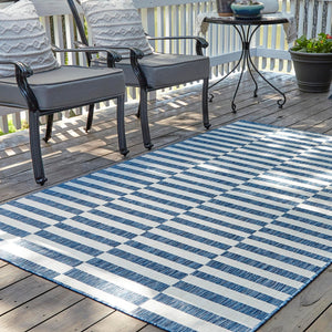 Blue 5' 3 x 8' Outdoor Striped Rectangle Area Rug Weather Resistant for Patio, Deck, Terrace, Balcony, Porch Geometric Pattern Waterproof Carpet for Sale at Rug Engine