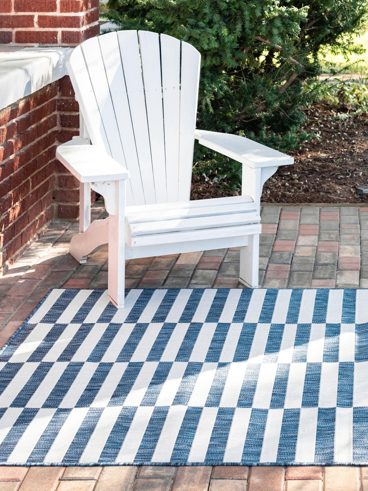 Blue 5' 3 x 7' 1 Outdoor Striped Rectangle Area Rug Weather Resistant for Patio, Deck, Terrace, Balcony, Porch Geometric Pattern Waterproof Carpet for Sale at Rug Engine
