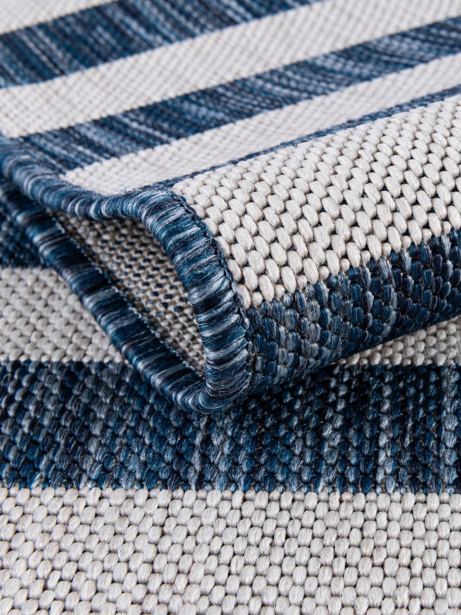 Blue 6' 1 x 9' Outdoor Striped Rectangle Area Rug Weather Resistant for Patio, Deck, Terrace, Balcony, Porch