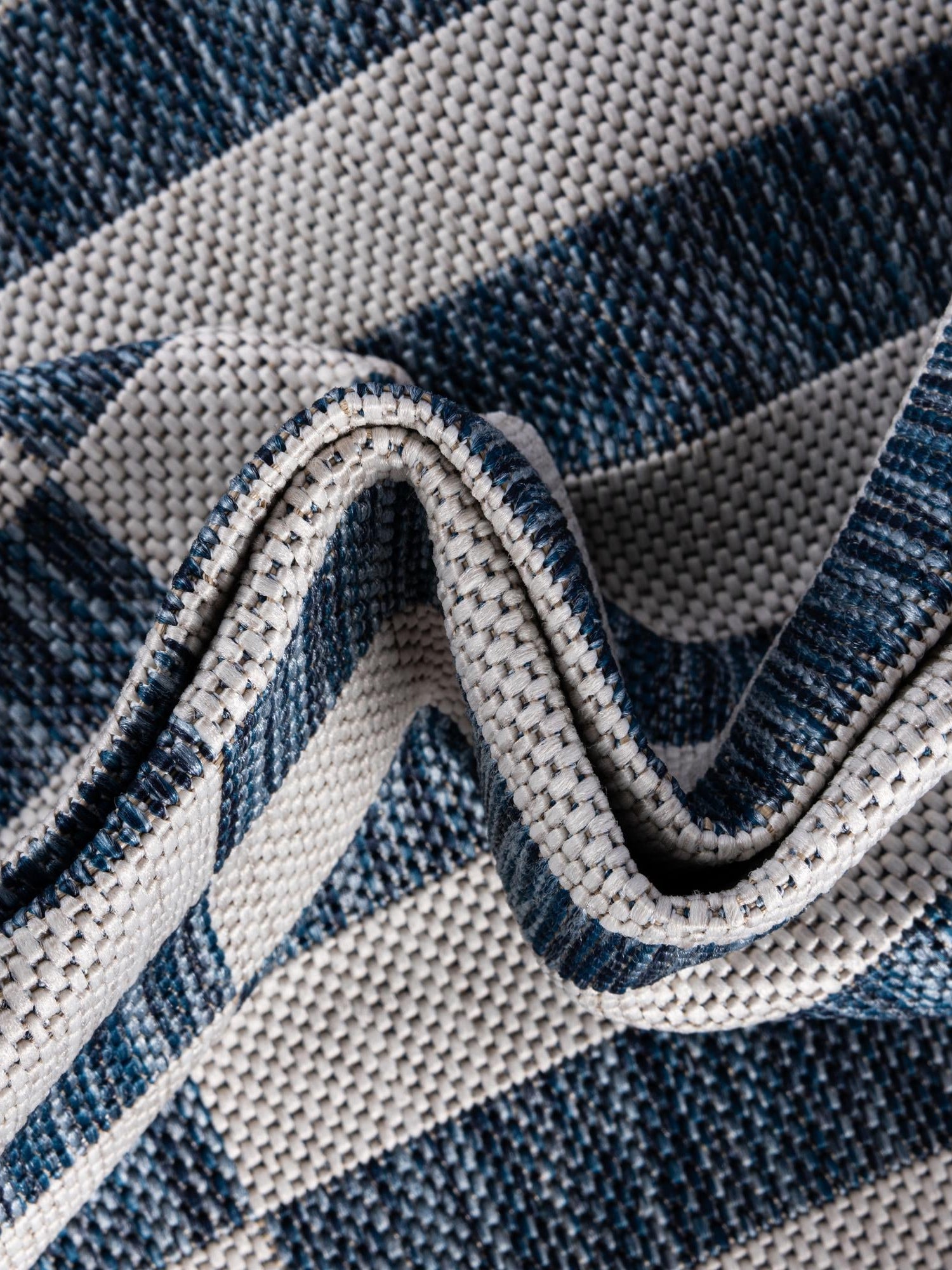 Blue 6' 1 x 9' Outdoor Striped Rectangle Area Rug Weather Resistant for Patio, Deck, Terrace, Balcony, Porch