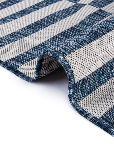 Blue 6' 1 x 9' Outdoor Striped Rectangle Area Rug Weather Resistant for Patio, Deck, Terrace, Balcony, Porch Geometric Pattern Waterproof Carpet for Sale at Rug Engine