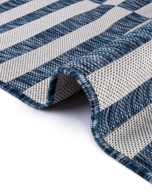 Blue 7' 10 x 10' Outdoor Striped Rectangle Area Rug Weather Resistant for Patio, Deck, Terrace, Balcony, Porch Geometric Pattern Waterproof Carpet for Sale at Rug Engine